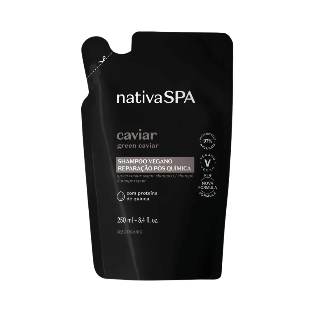 Refil Shampoo Vegano Nativa SPA Caviar Reparação Pós Química 250ml