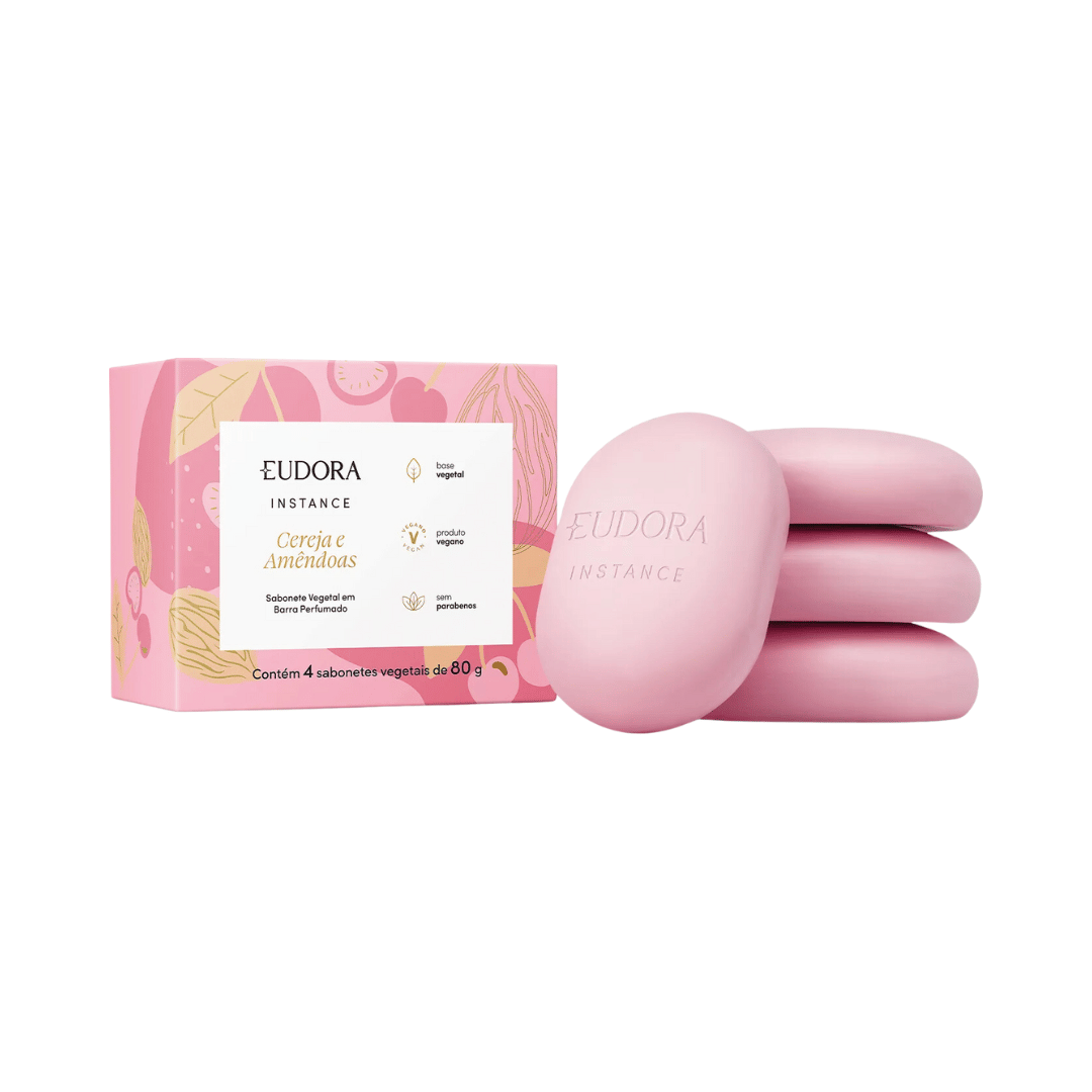 Sabonete Vegetal em Barra Perfumado Instance Cereja e Amêndoas 4x80g