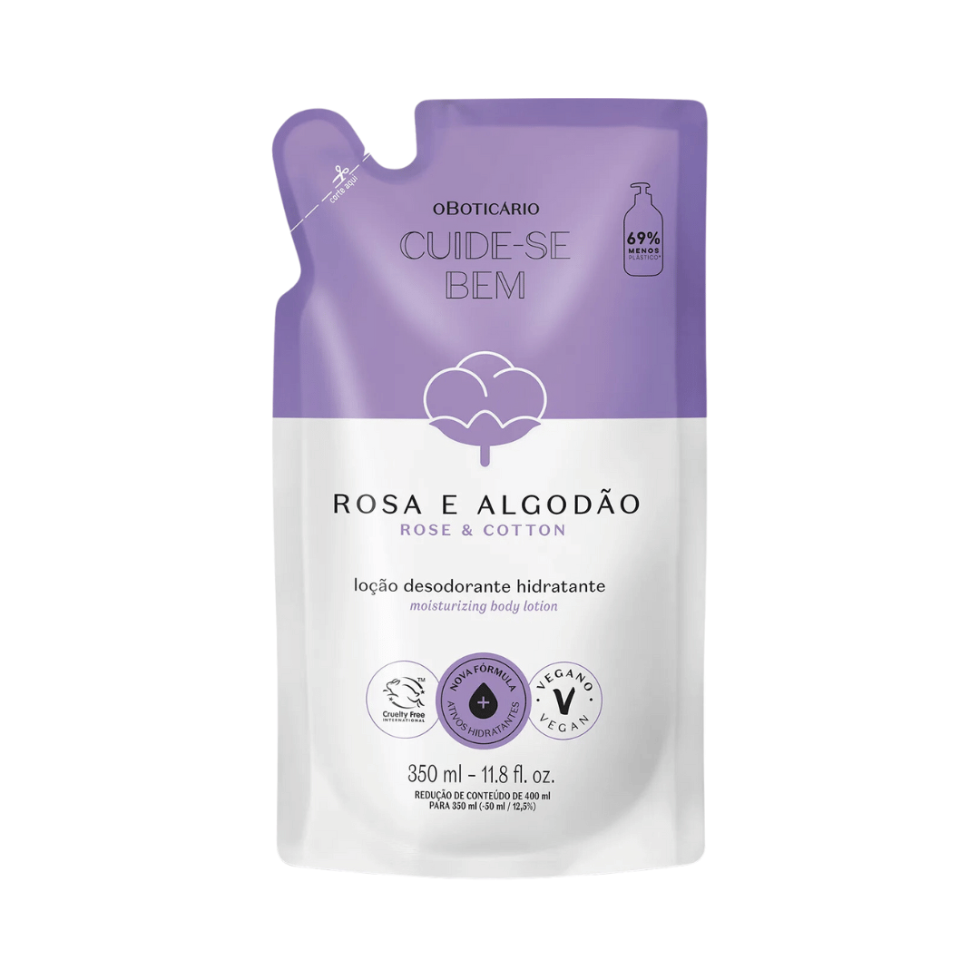 Refil Loção Desodorante Hidratante Cuide-se Bem Rosa e Algodão 350ml