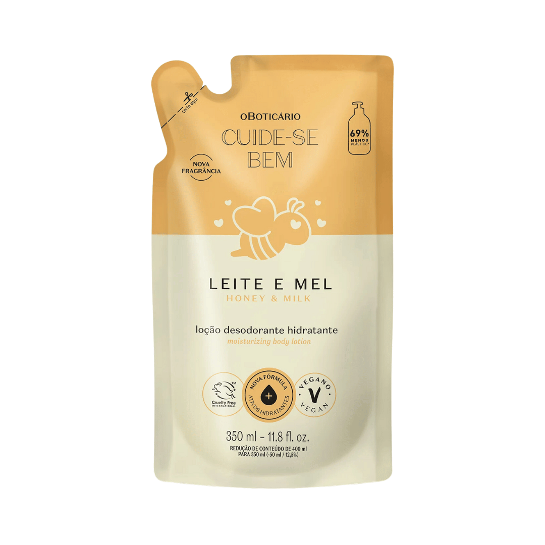 Refil Loção Desodorante Hidratante Cuide-se Bem Leite e Mel 350ml