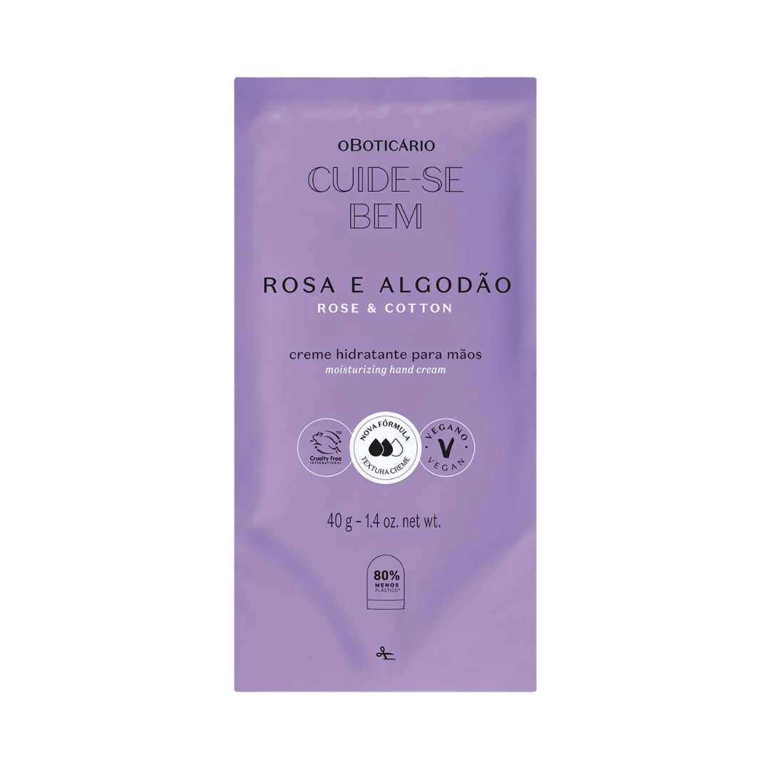 Refil Creme Hidratante para Mãos Cuide-se Bem Rosa e Algodão 40g