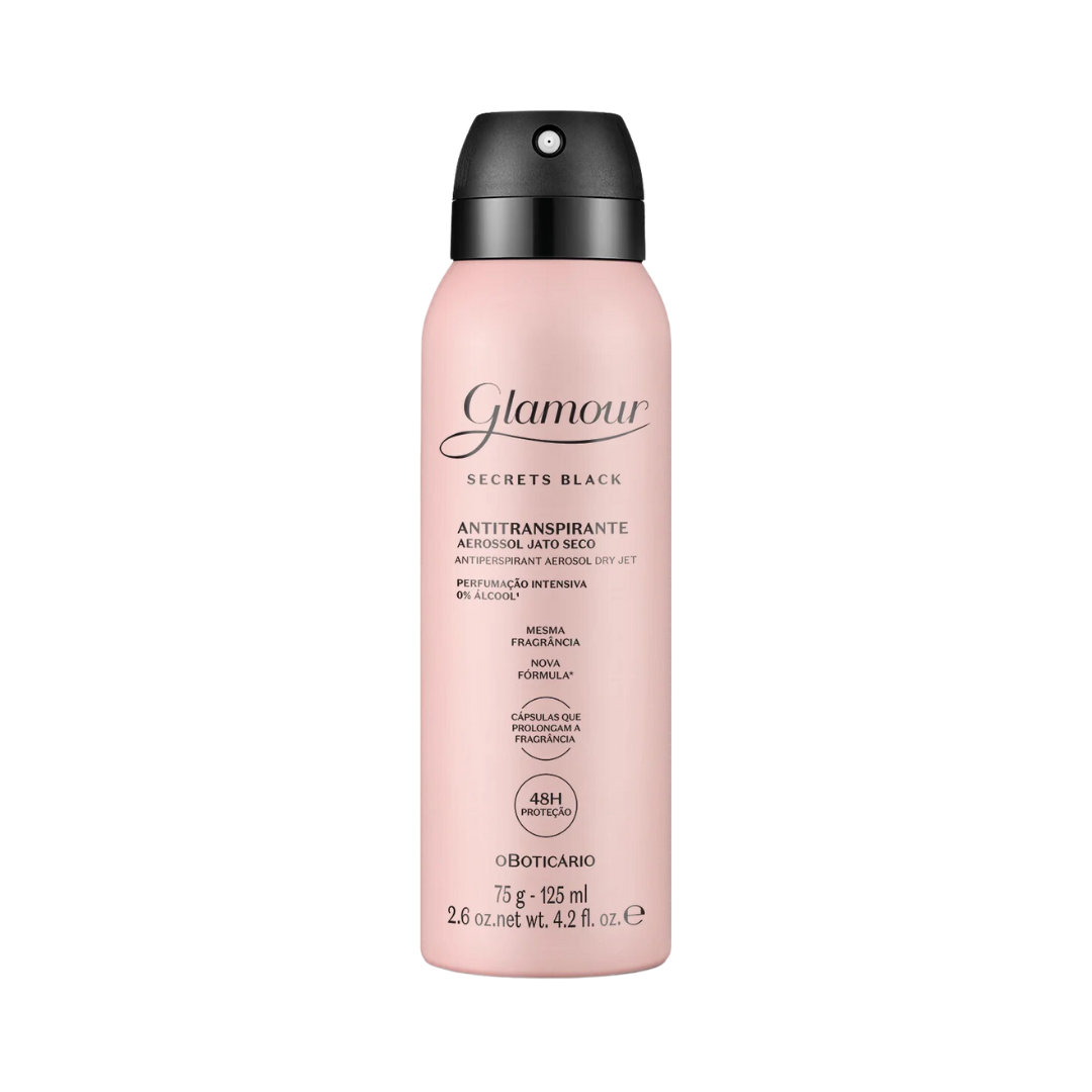 Desodorante Antitranspirante Aerossol Glamour Secrets Black 75g/125ml