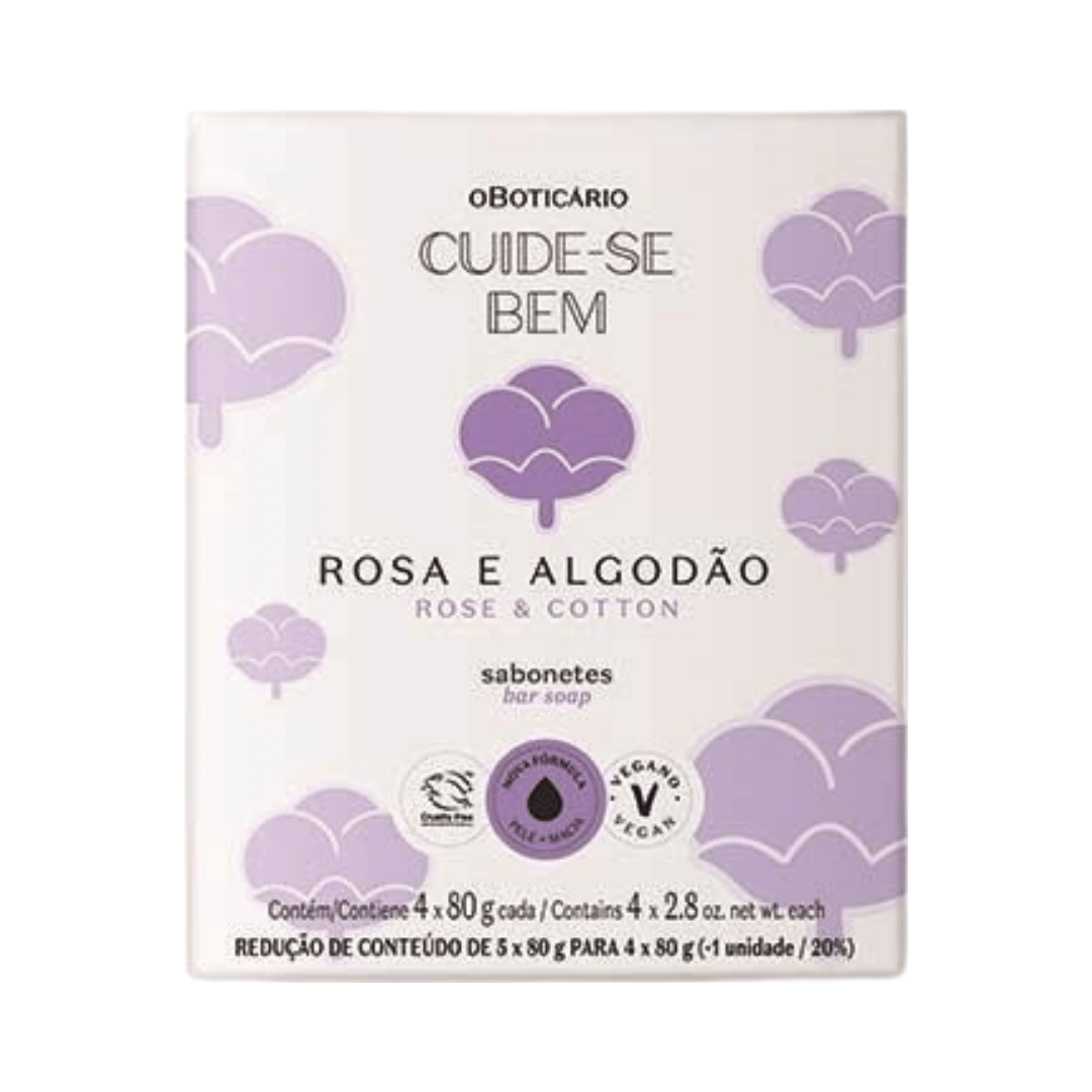 Sabonetes em Barra Cuide-se Bem Rosa e Algodão (4 unidades de 80g)