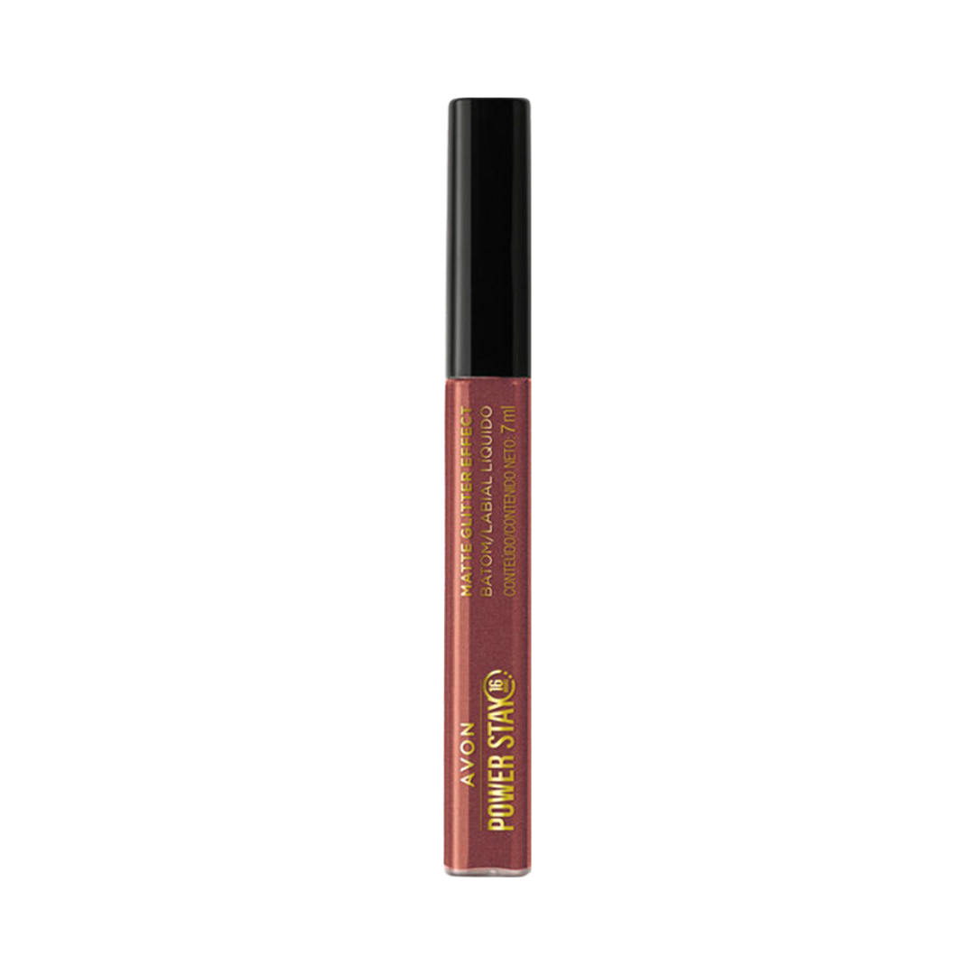 Batom Líquido Matte Glitter Effect Avon Power Stay - Nude Pérola