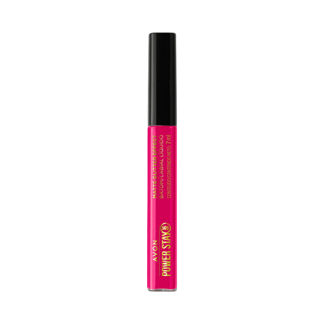 Batom Líquido Matte Glitter Effect Avon Power Stay - Magenta Reluzente