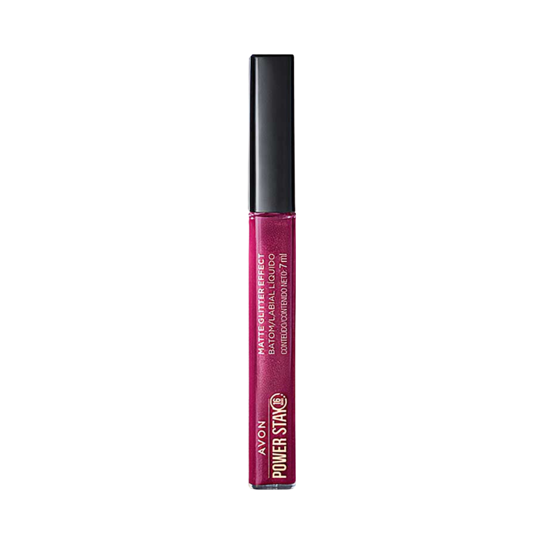 Batom Líquido Matte Glitter Effect Avon Power Stay - Malva Luminoso