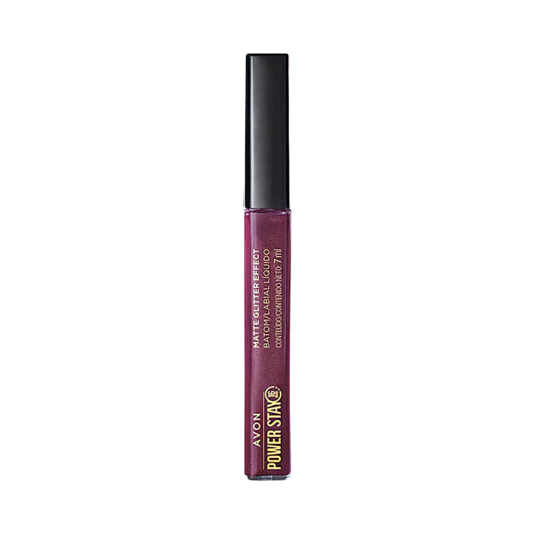 Batom Líquido Matte Glitter Effect Avon Power Stay - Marsala Radiante