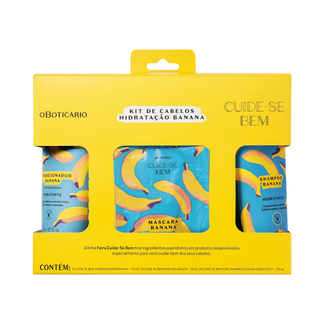 Kit Cuide-se Bem Feira Banana: Shampoo 170ml + Condicionador 170ml + Máscara Capilar 30ml