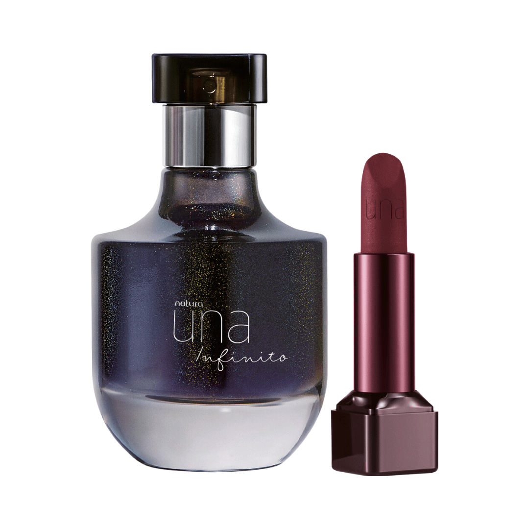 Kit Una Batom Extremo Conforto Matte FPS 25 vinho 8-M e Deo Parfum Una Infinito