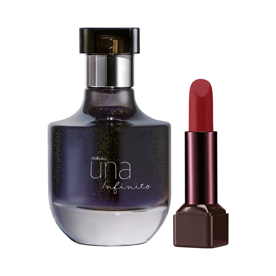 Kit Una Batom Extremo Conforto Matte FPS 25 vermelho 2-M e Deo Parfum Una Infinito