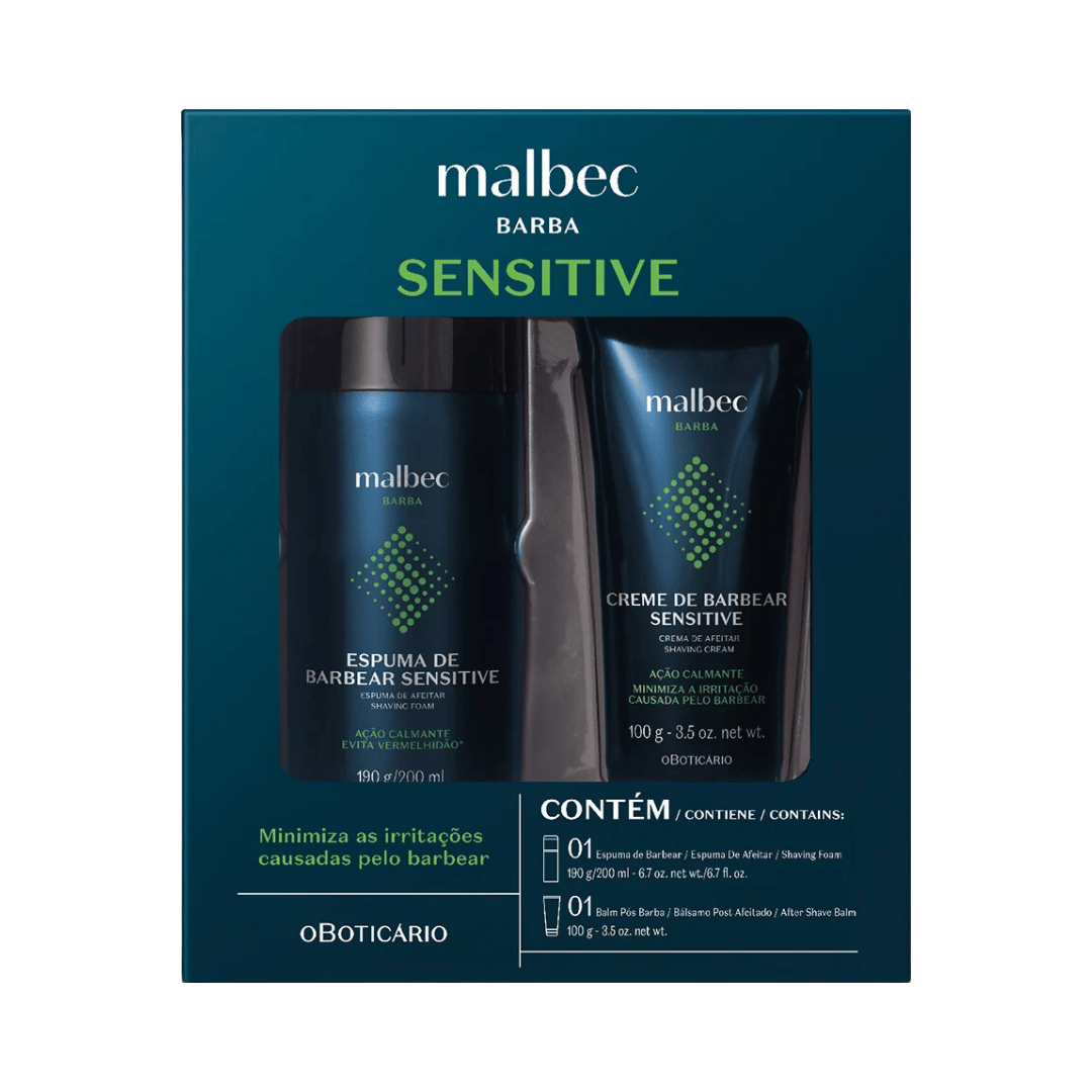 Kit Malbec Barba Senstitive: Espuma de Barbear + Balm Pós Barba