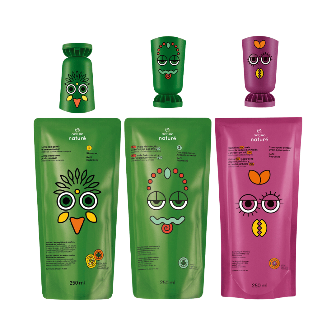 Kit Naturé Refis Cabelos Cacheados e Crespos (Refil shampoo 250ml + Refil shampoo 250ml + Refil creme para pentear 250 ml)