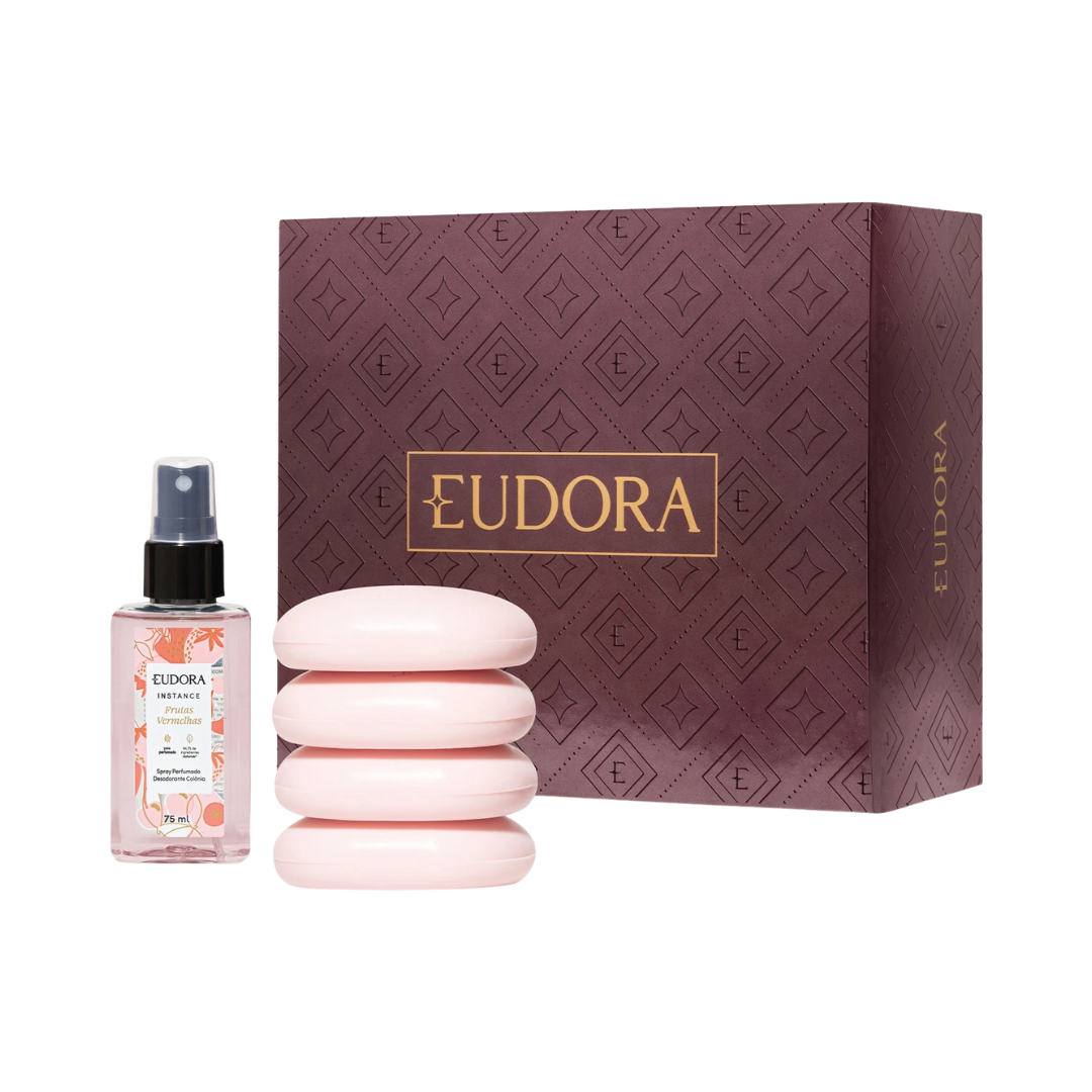 Kit Presente Dia das Mães Frutas Vermelhas: Spray Corporal + Sabonetes em Barra