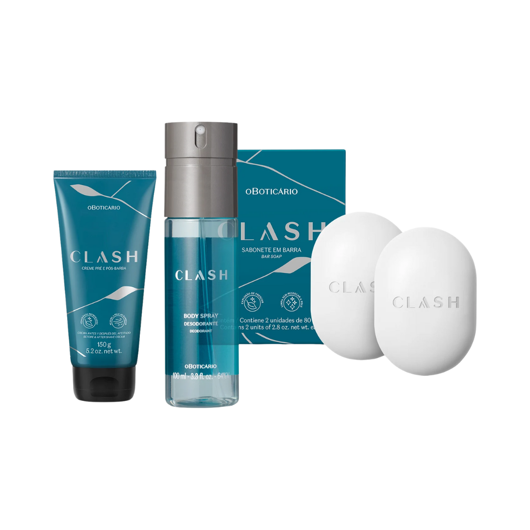 Combo Clash: Sabonete em Barra + Creme Pré E Pós-Barba + Body Spray