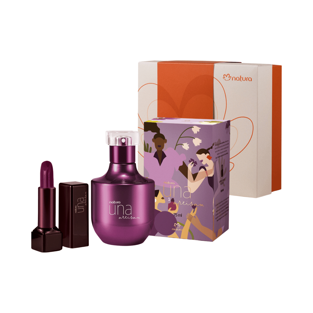 Presente Natura Una Artisan Edição Especial Perfume e Batom Roxo 8-C