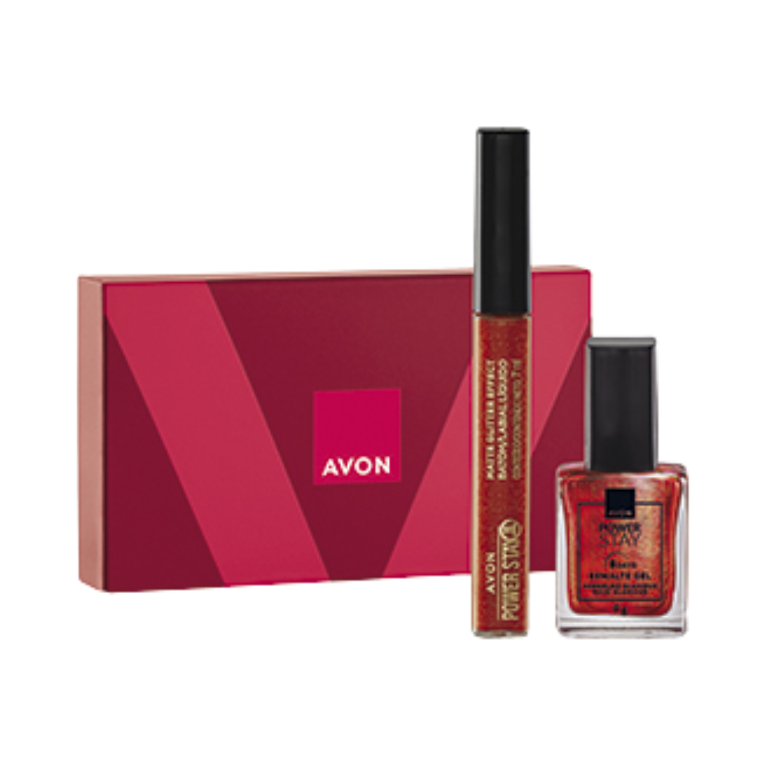 Presente Avon Power Stay Brilho Duo Cereja Brilhante + Vermelho Glamour