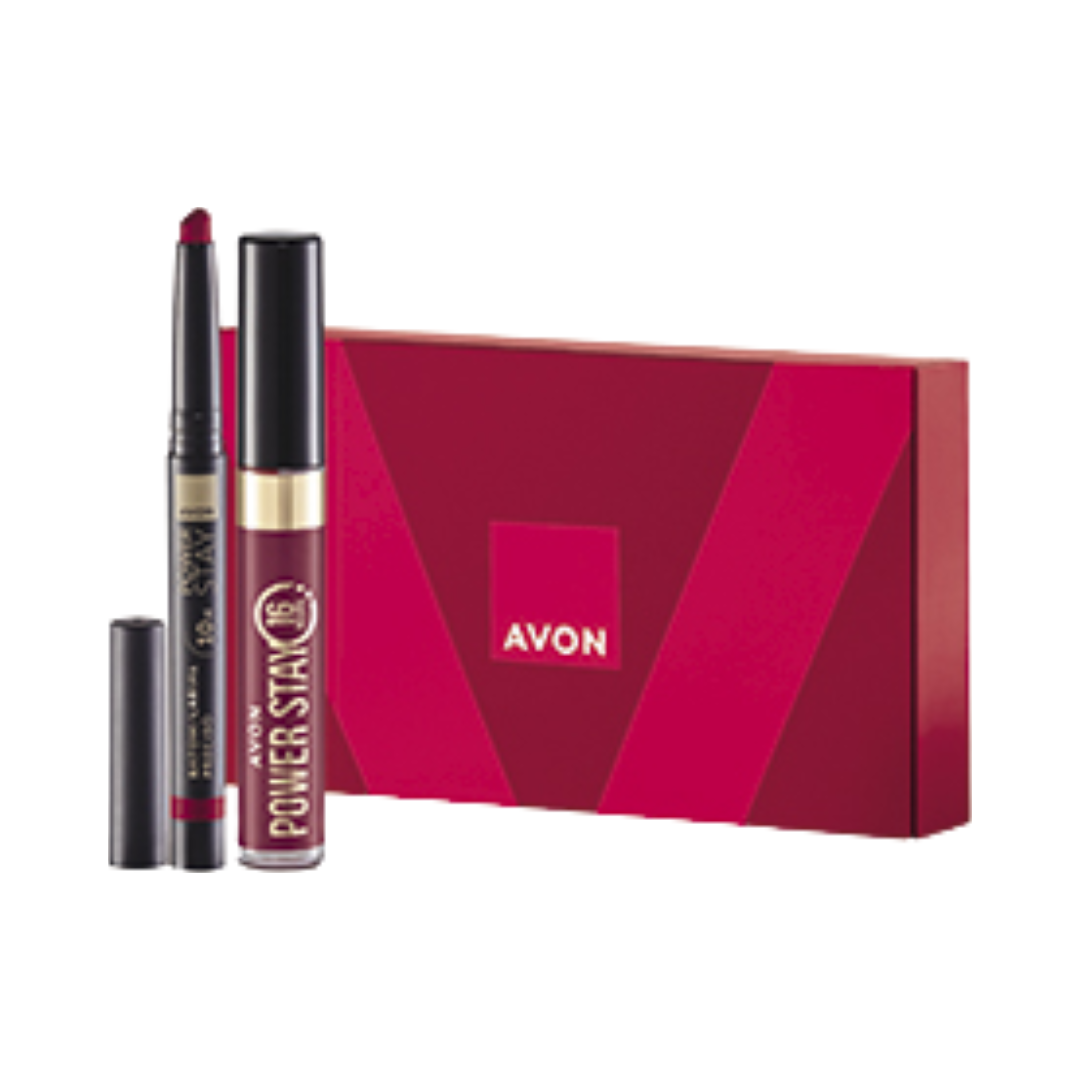 Presente Avon Batom Power Stay Duo Precisão Uva Rosada + Vinho Intenso