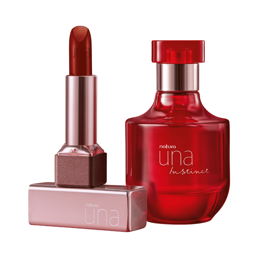 Kit Natura Una Instinct Deo Parfum e Batom CC Hidratante FPS 25 Vermelho 1