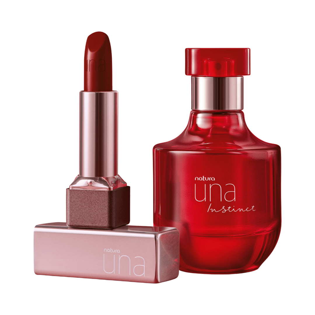 Kit Natura Una Instinct Deo Parfum e Batom CC Hidratante FPS 25 Vermelho 4-C