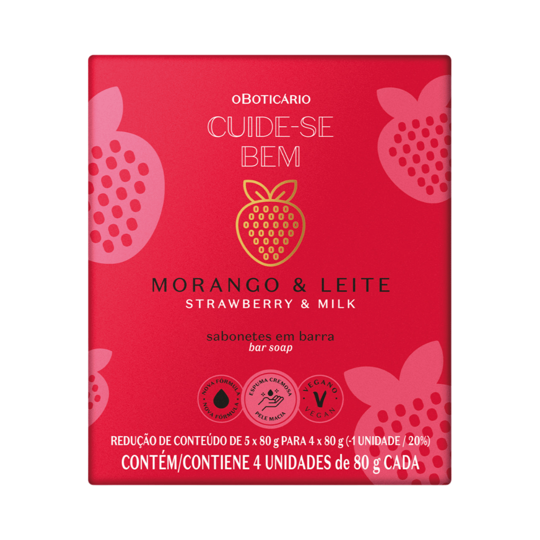 Kit Sabonetes Em Barra Cuide-se Bem Morango e Leite 4x80g