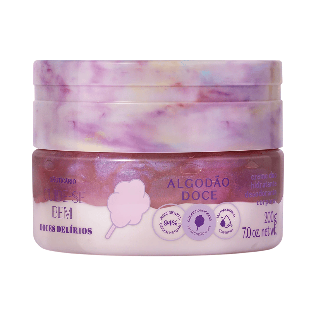 Creme Duo Desodorante Hidratante Corporal Cuide-Se Bem Doces Delírios Algodão Doce 200g