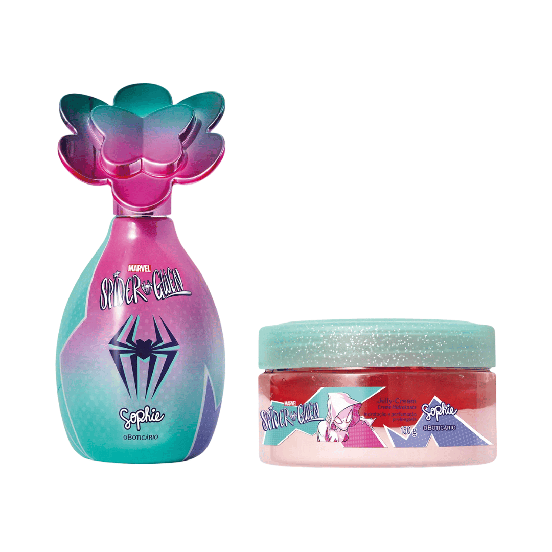 Combo Sophie Spider-Gwen: Colônia Infantil 100ml + Jelly Cream Creme Hidratante 150g