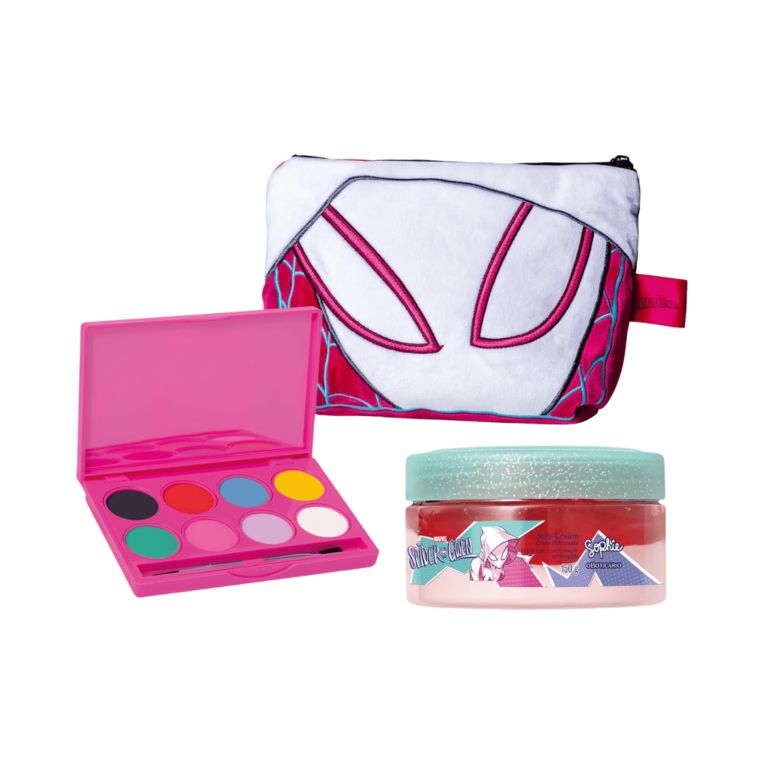Combo Sophie Spider-Gwen: Paleta Mulfunional + Jelly Cream Creme Hidratante 150g+ Nécessaire Infantil