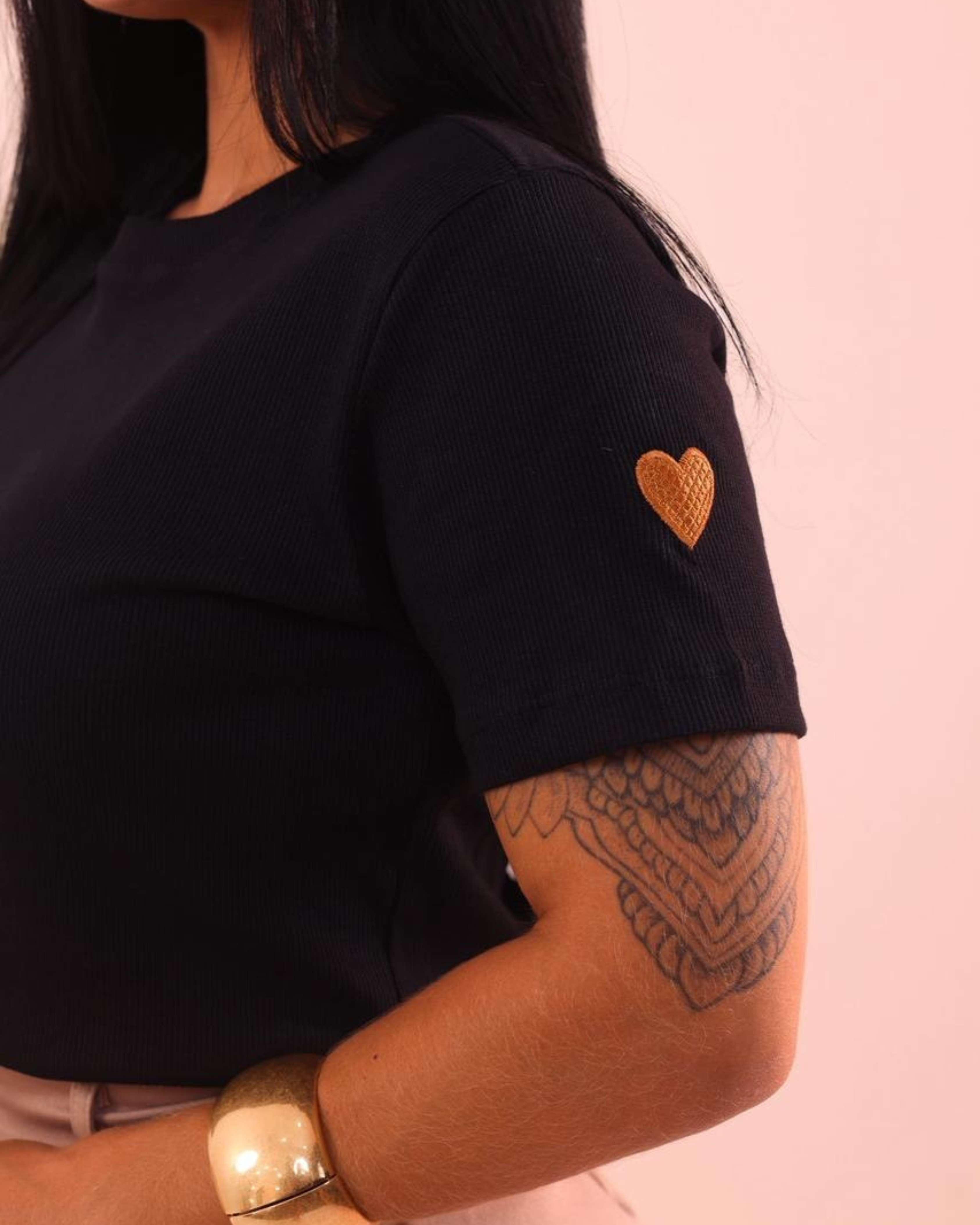 T-shirt Canelada Manga Bordada M