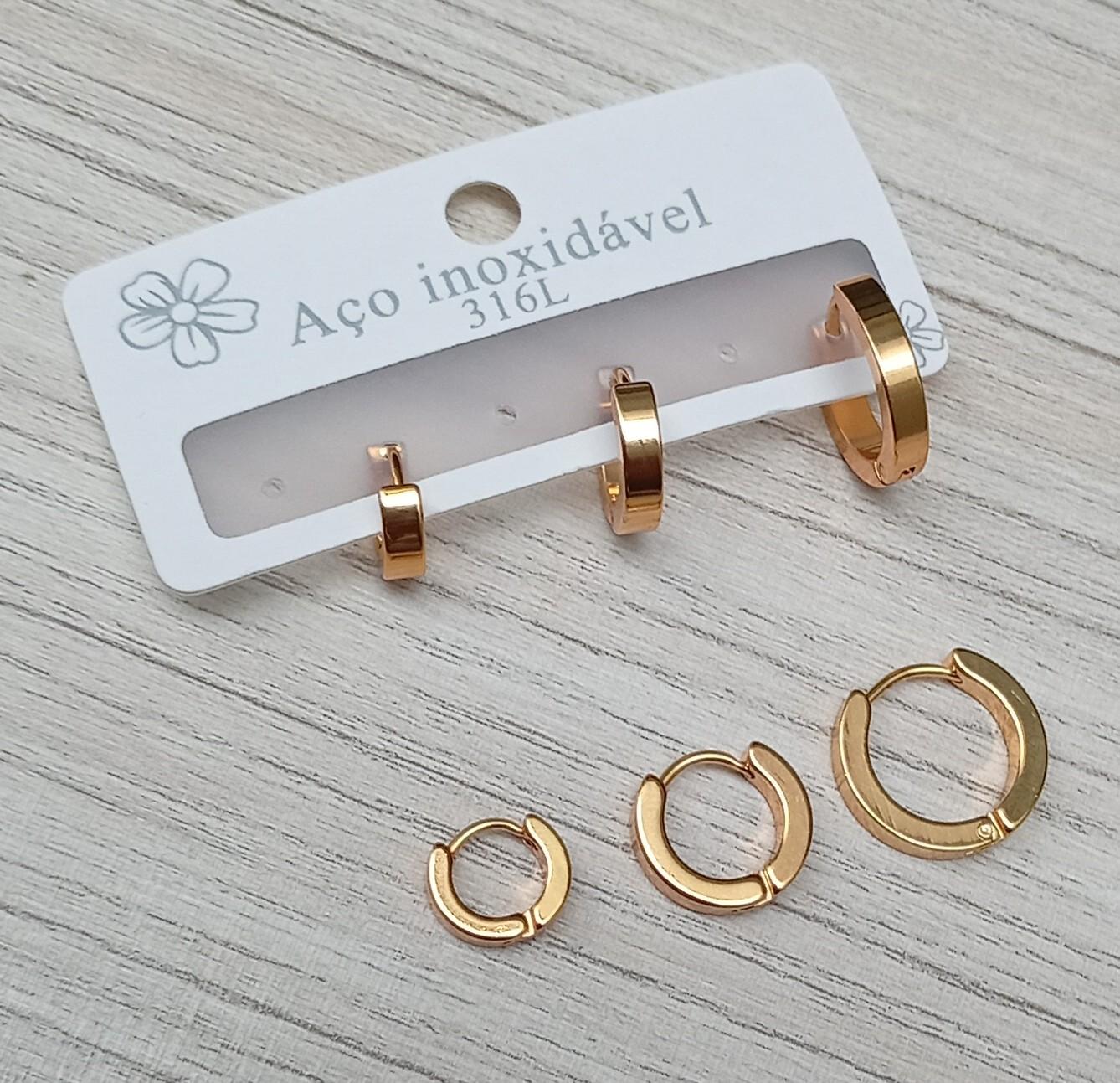 Trio Argola Inox Dourado