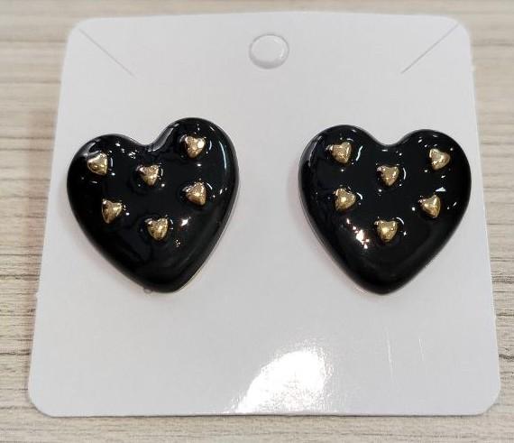 Brinco Coração Esmaltado Preto