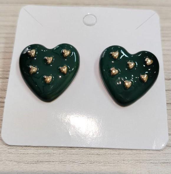 Brinco Coração Esmaltado Verde
