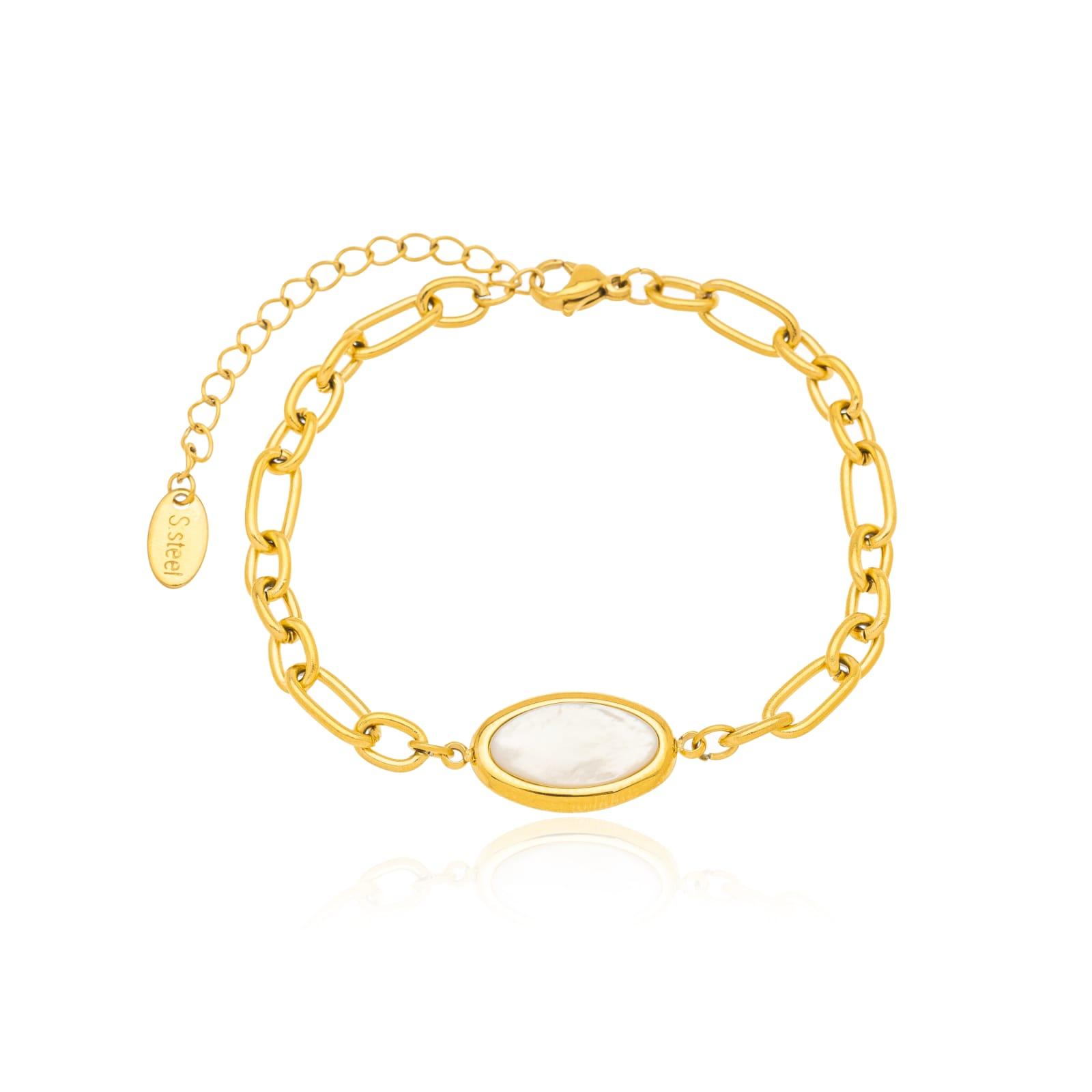 Pulseira Elos Inox com Madre Oval