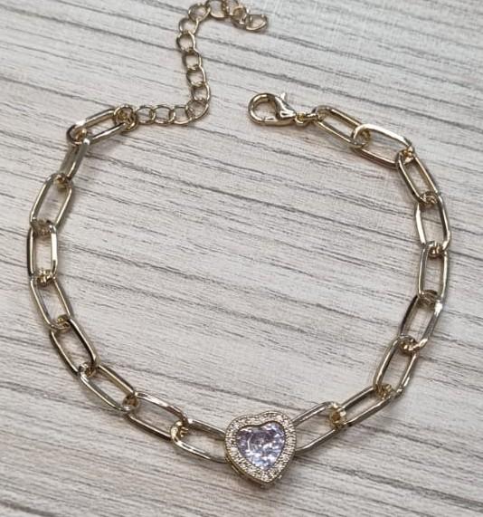 Pulseira Elos e Coração Zircônia