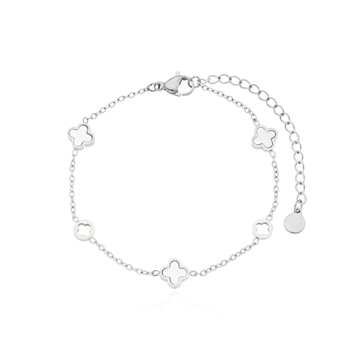Pulseira Inox Trevo Madre Circulo Trevo