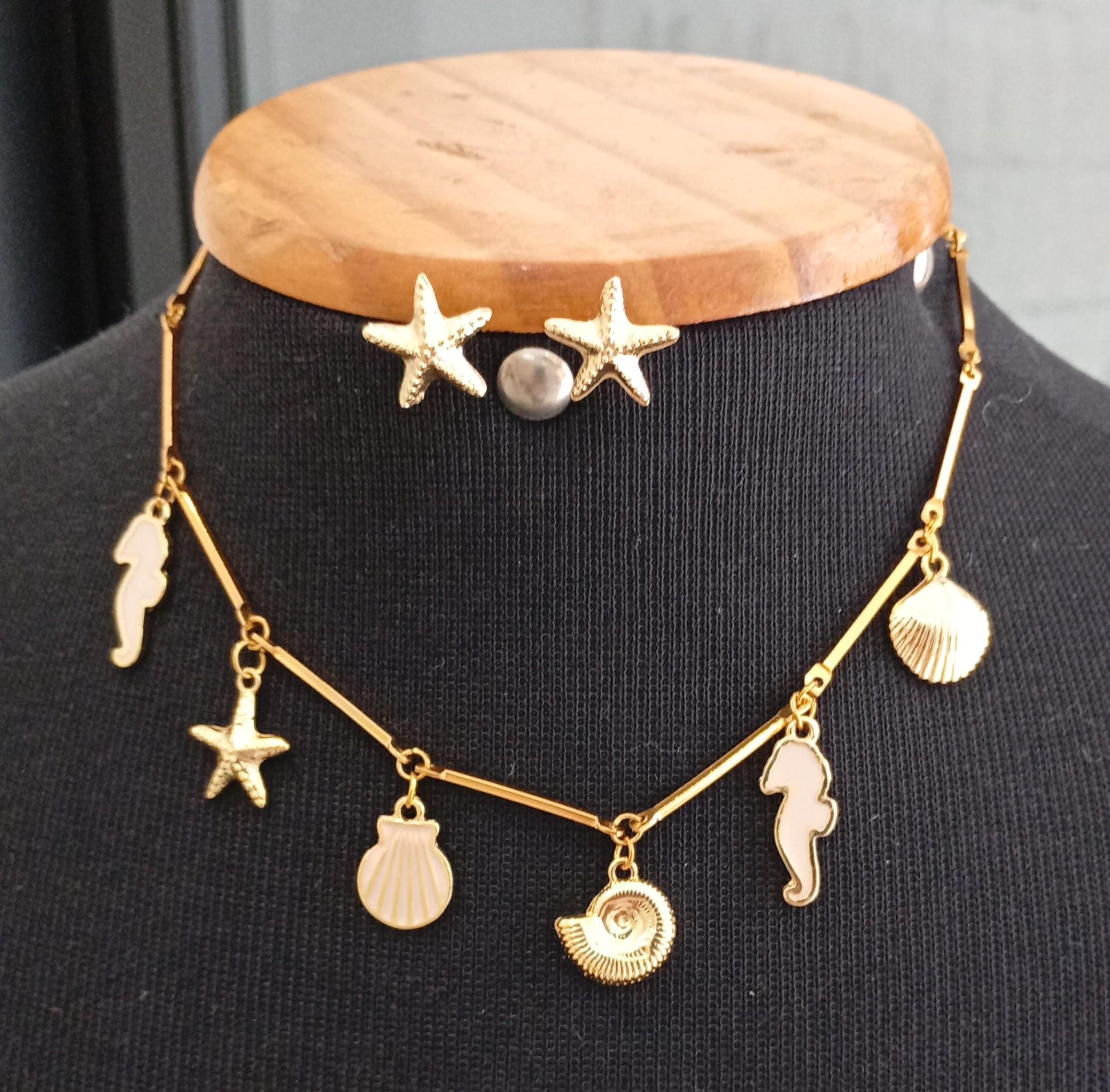 Conjunto Fundo do Mar Dourado Brinco Estrela