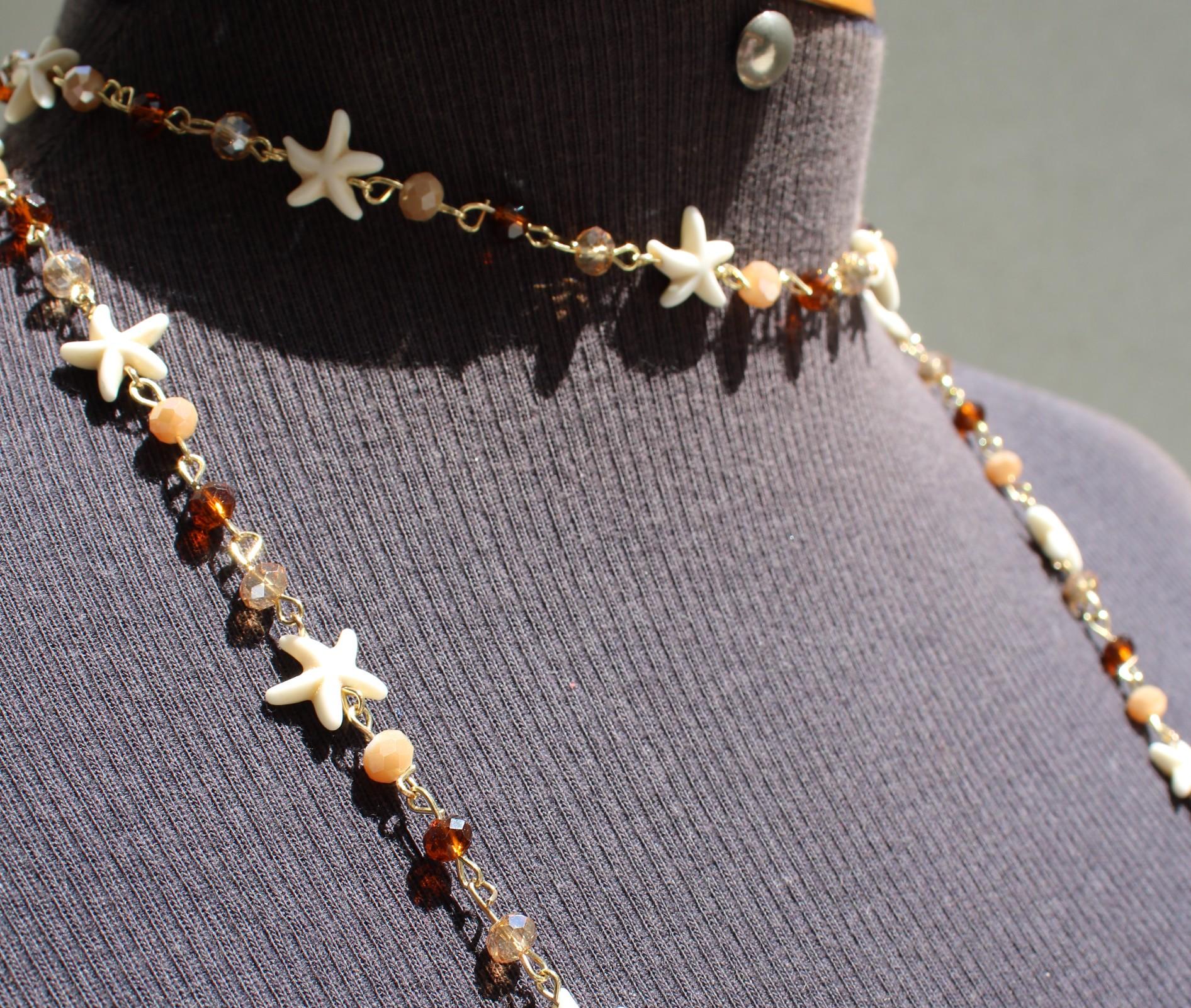 Colar Duplo Cristais e Estrela Marrom