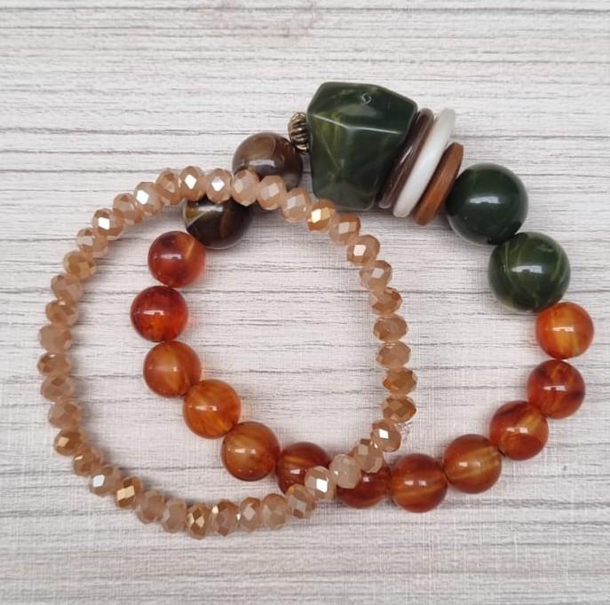 Pulseira Dupla Pedra e Cristais