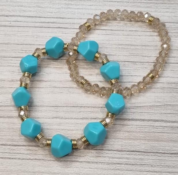 Pulseira Dupla Cristais e Turquesa
