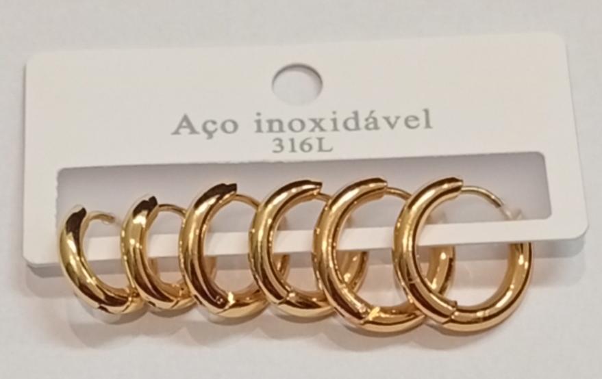 Trio Argola Aço Inox Dourado