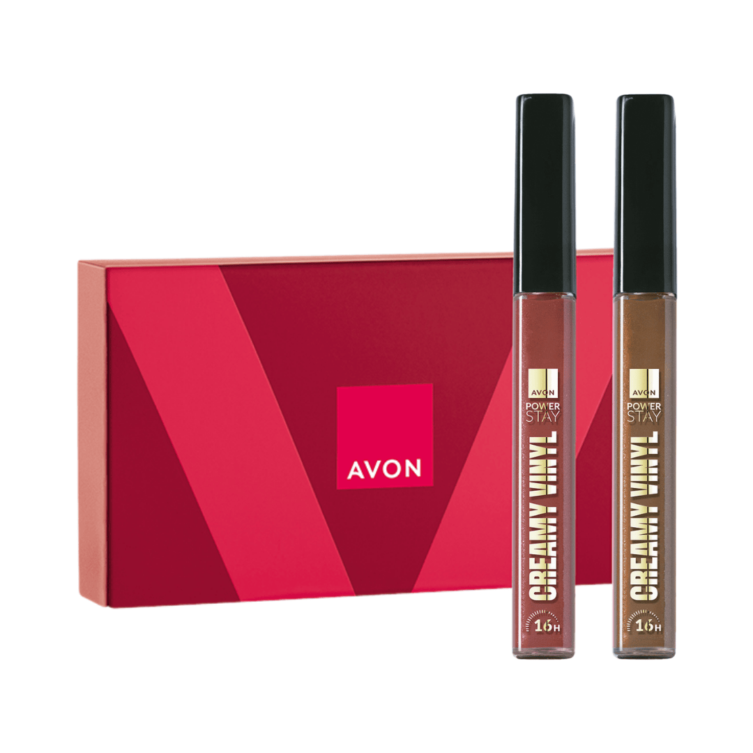 Presente Avon Power Stay Dupla Vinyl Vermelho Rosado + Marrom Coral