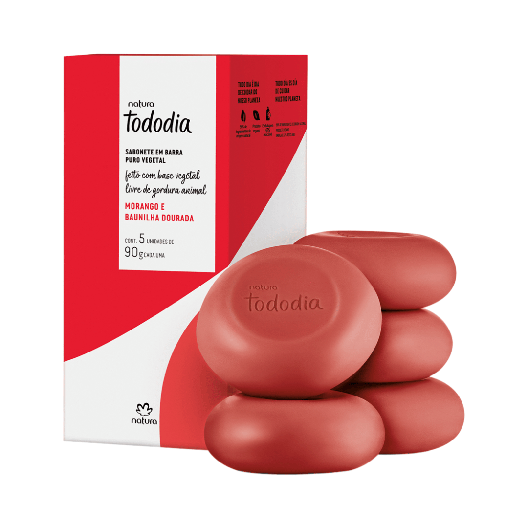 Sabonete Em Barra Puro Vegetal Tododia Morango E Baunilha Dourada 5x90g