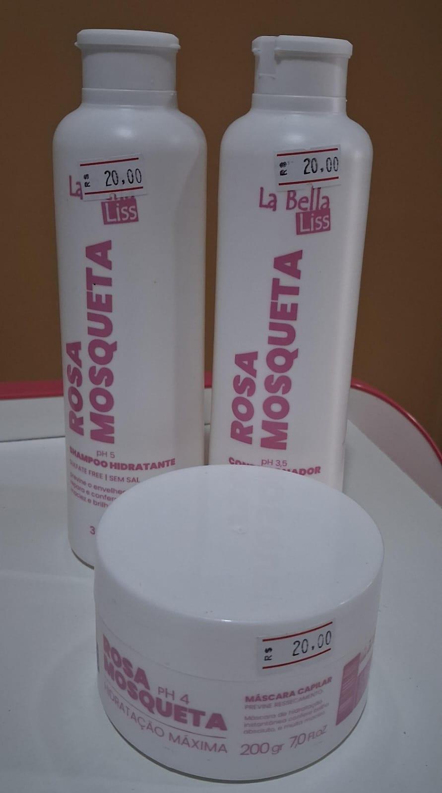 Shampoo, Condicionador e Máscara Capilar Rosa Mosqueta