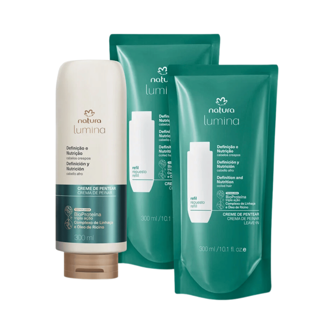 Kit Lumina Creme De Pentear E Refil Definição E Nutrição Para Cabelos Crespos (3 Produtos)