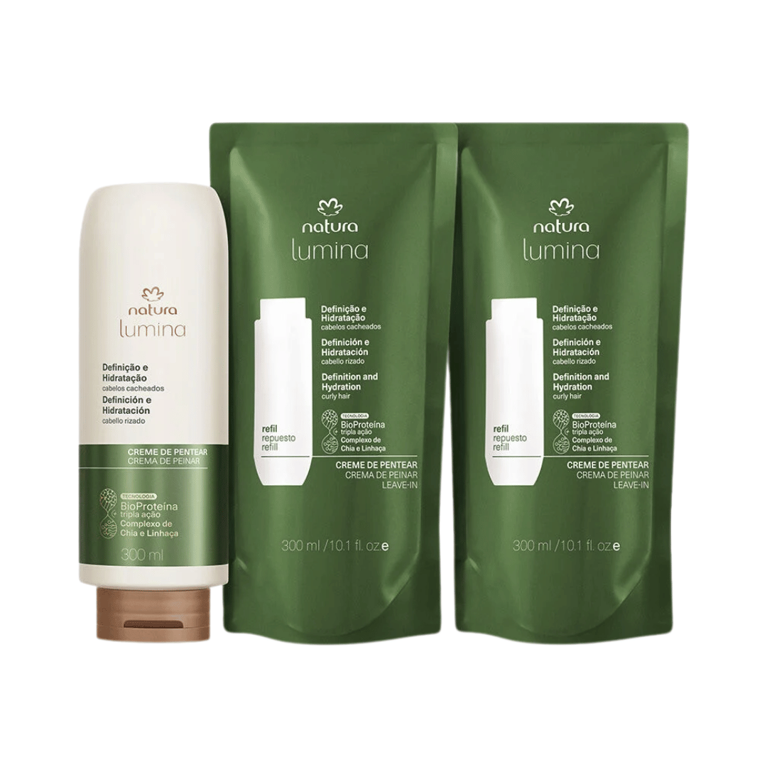 Kit Lumina Creme De Pentear E Refil Definição E Nutrição Para Cabelos Cacheados (3 produtos)